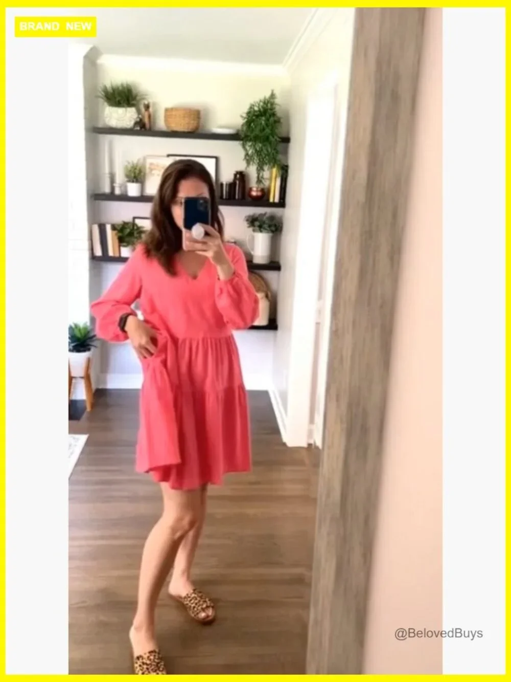 Women's Shift Tunic Dress with Pockets Long Sleeve Swing Babydoll Mini Dress - Picture 6 of 6